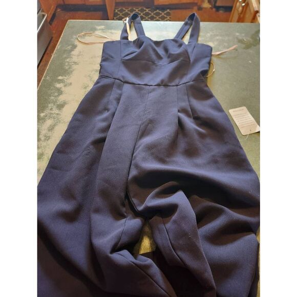 NWT GAL MEETS GLAM Navy Blue Nicole Sweetheart Square Neck Crop Pants Jumpsuit s - Picture 2 of 5